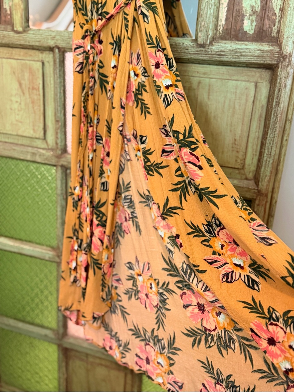 Rip Curl Mustard Floral Wrap-Style Maxi Dress - Picture 3 of 6